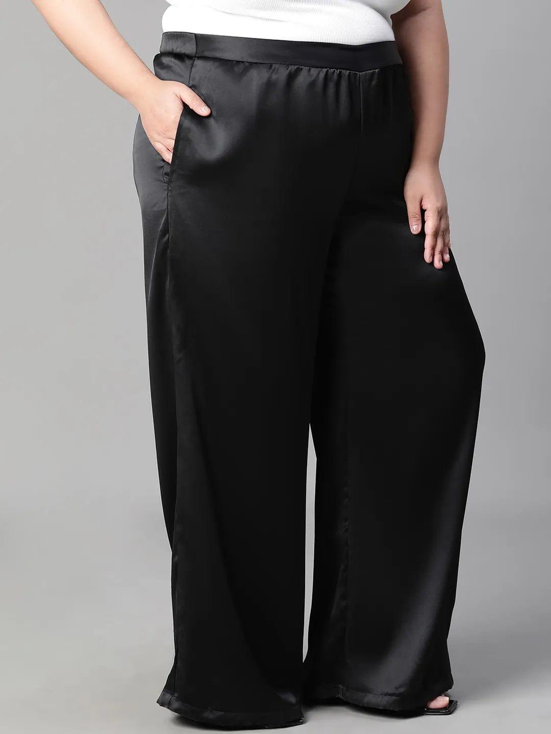 Dearly black elasticated plus size flare satin pant