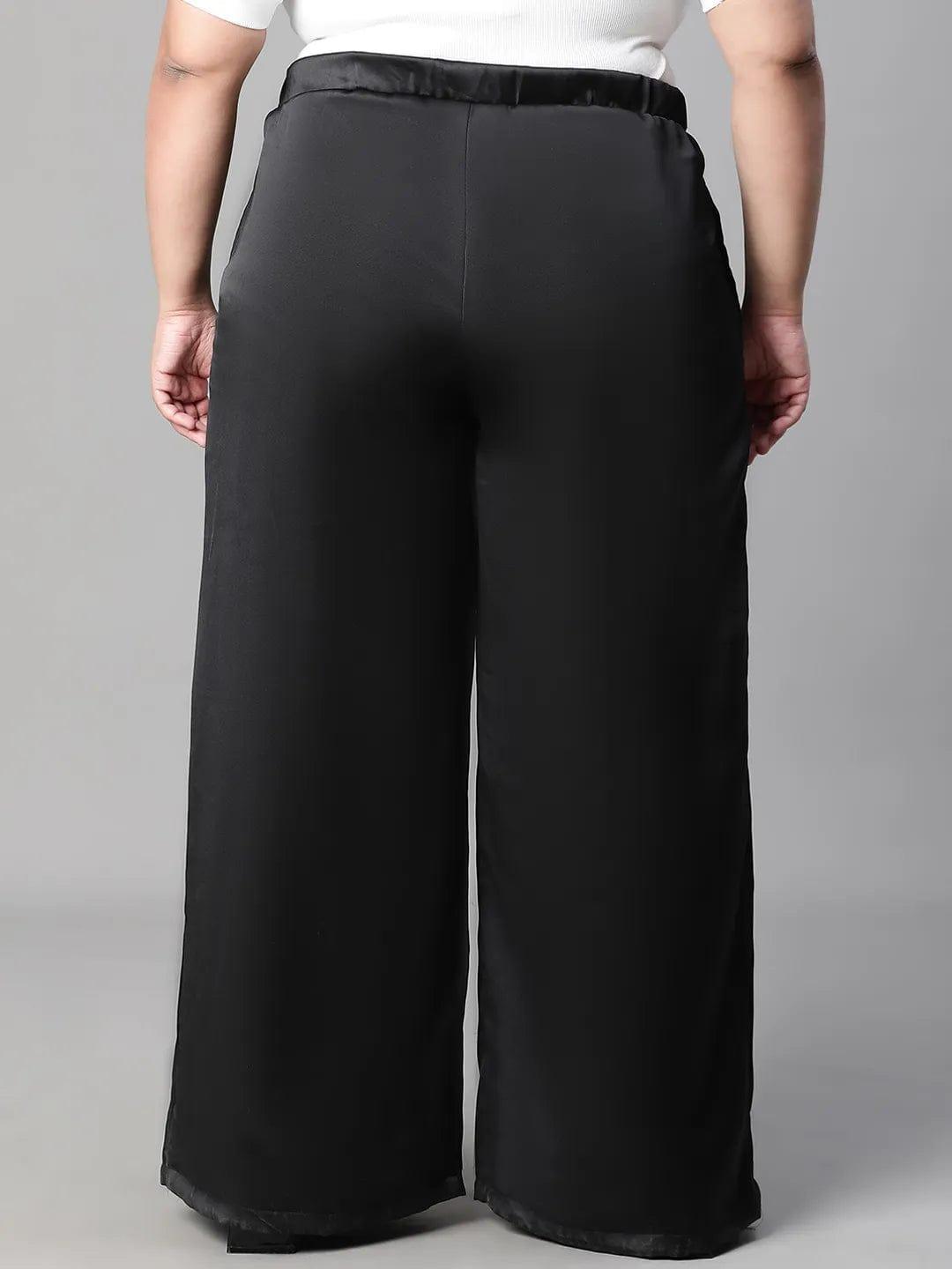 Dearly black elasticated plus size flare satin pant