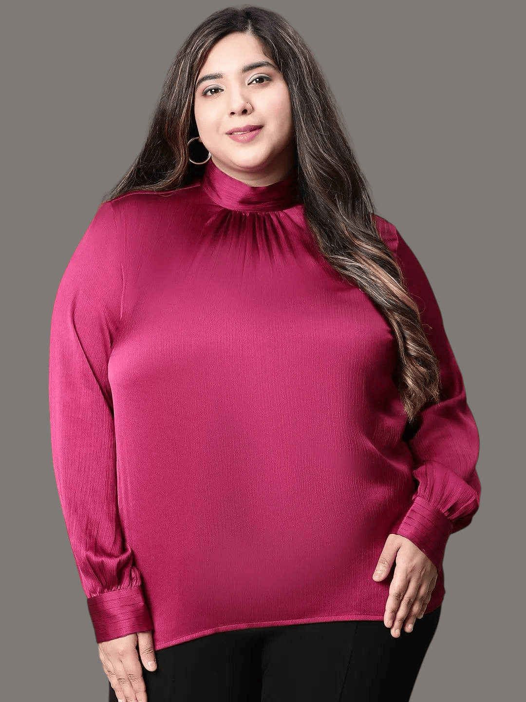 Plus Size Maroon Long Sleeve Top