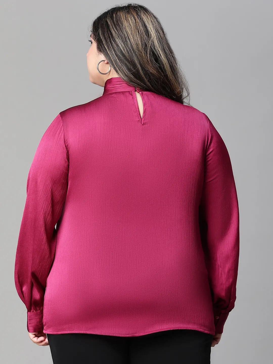 Bravo maroon long sleeve plus size women satin Loopy Top