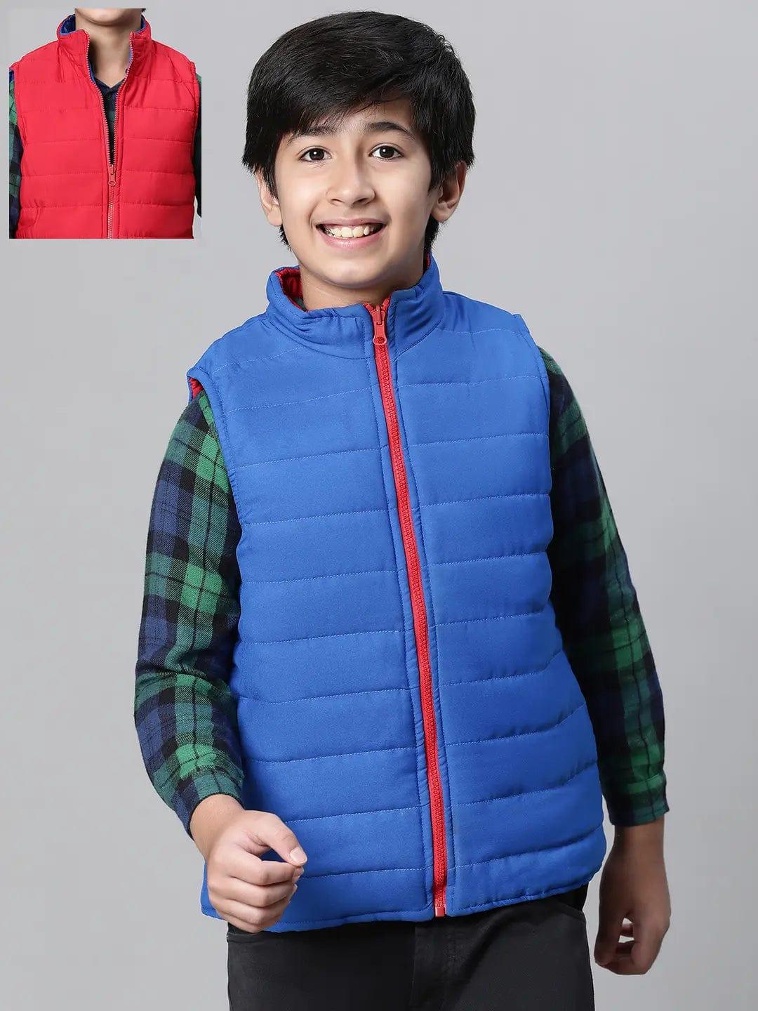 Kids Boy Red & Blue Zip Lined Sleeveless Reversible Quilted Jacket