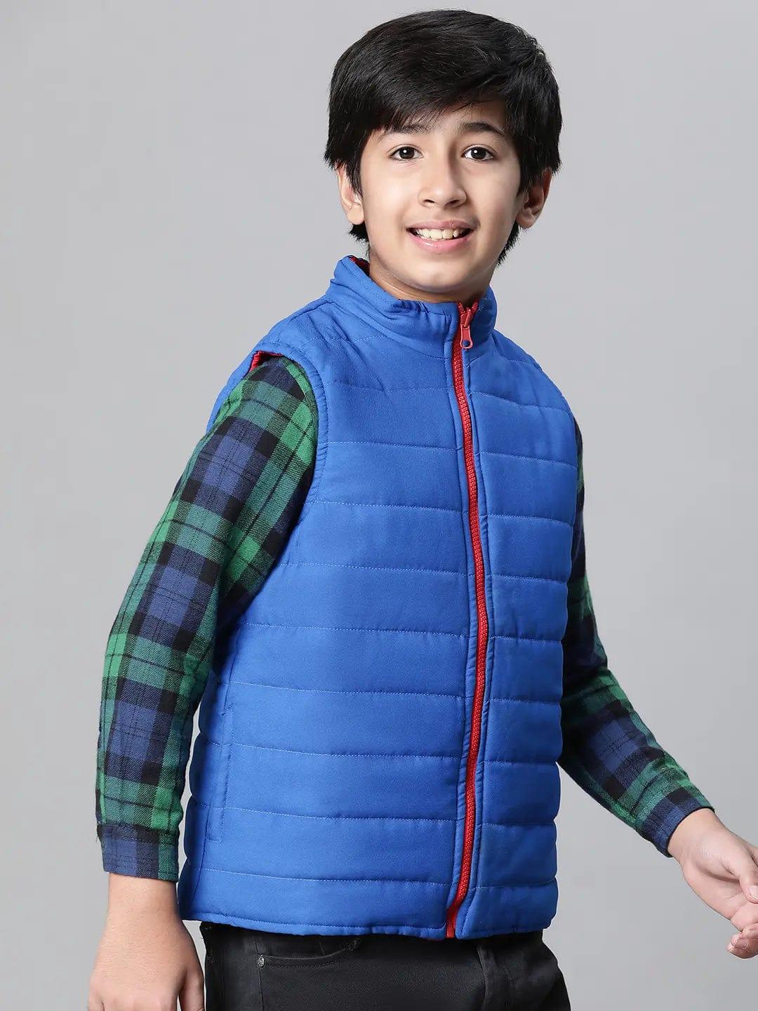 Kids Boy Red & Blue Zip Lined Sleeveless Reversible Quilted Jacket