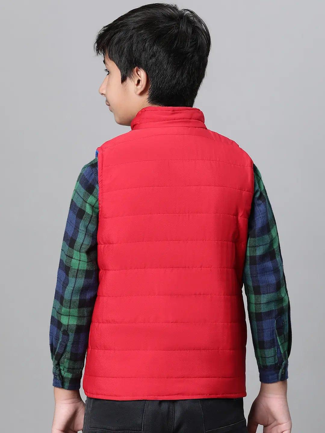 Kids Boy Red & Blue Zip Lined Sleeveless Reversible Quilted Jacket