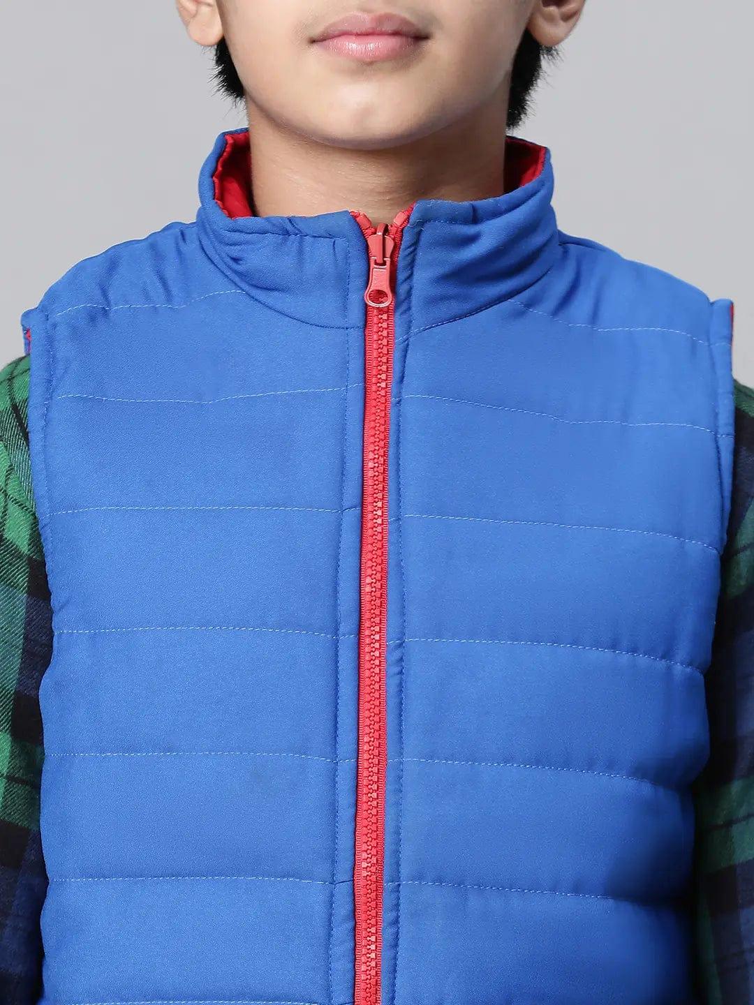 Kids Boy Red & Blue Zip Lined Sleeveless Reversible Quilted Jacket