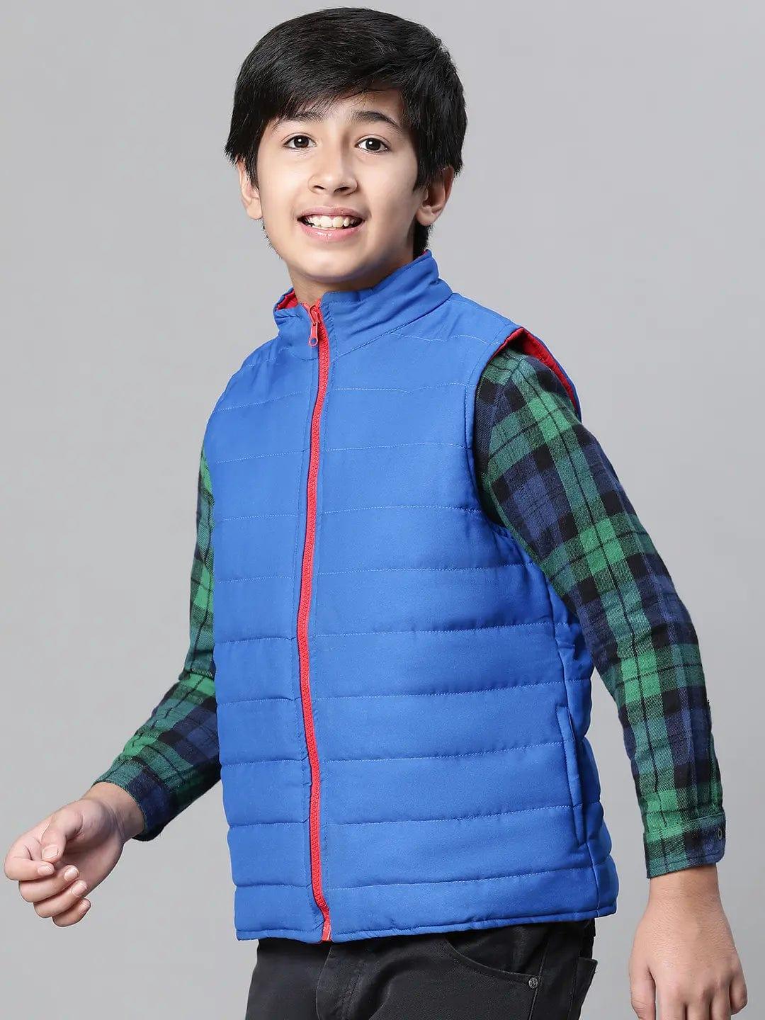 Kids Boy Red & Blue Zip Lined Sleeveless Reversible Quilted Jacket