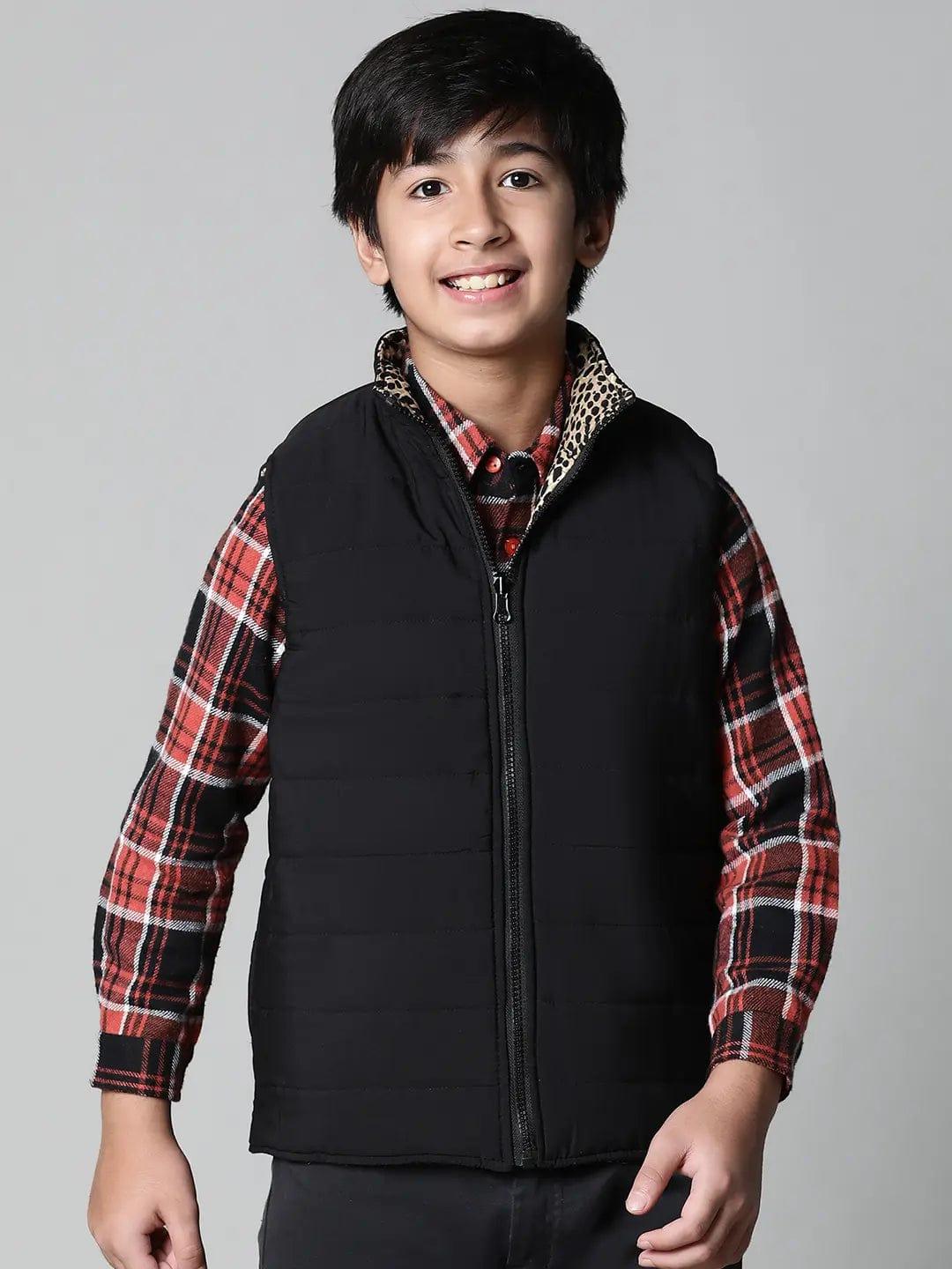 Kids Boy Brown Animal Printed Zip Lined Sleeveless Reversible Jacket