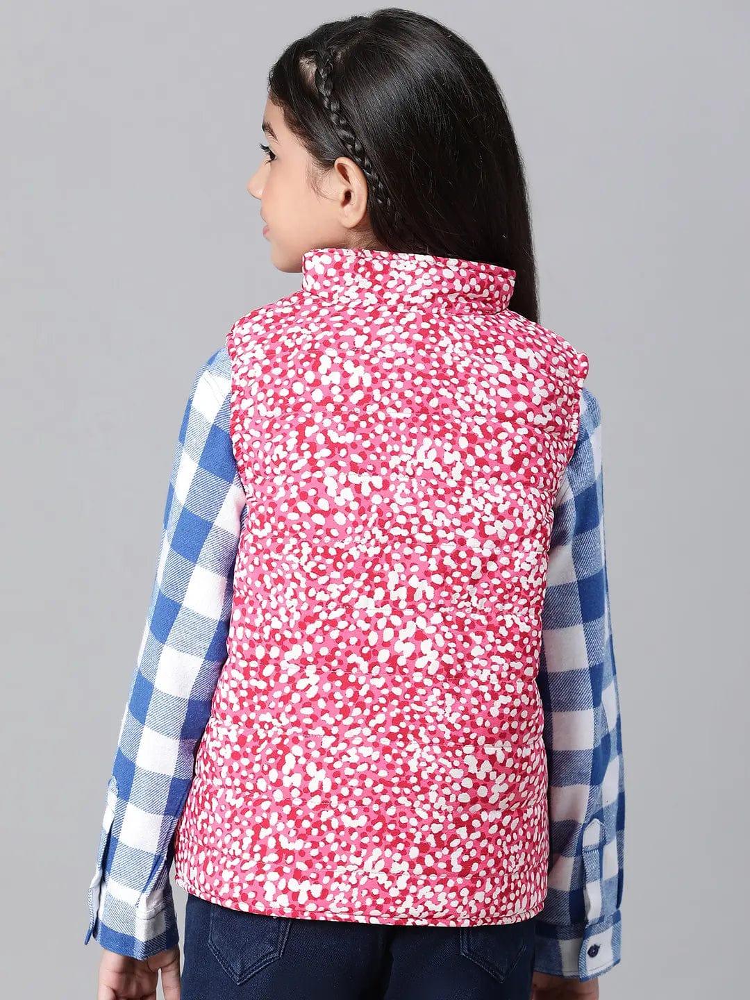 Kids Girl Floral Print Pink Zip Lined Sleeveless Reversible Quilted Jacket