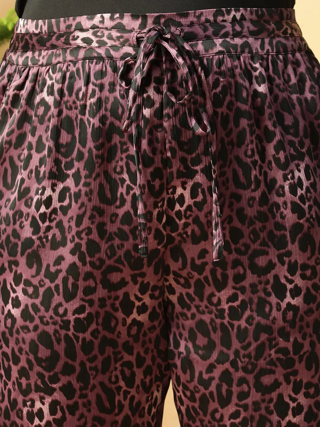 Dark Purple Animal satin Print Elasticated Plus Size Women Pant