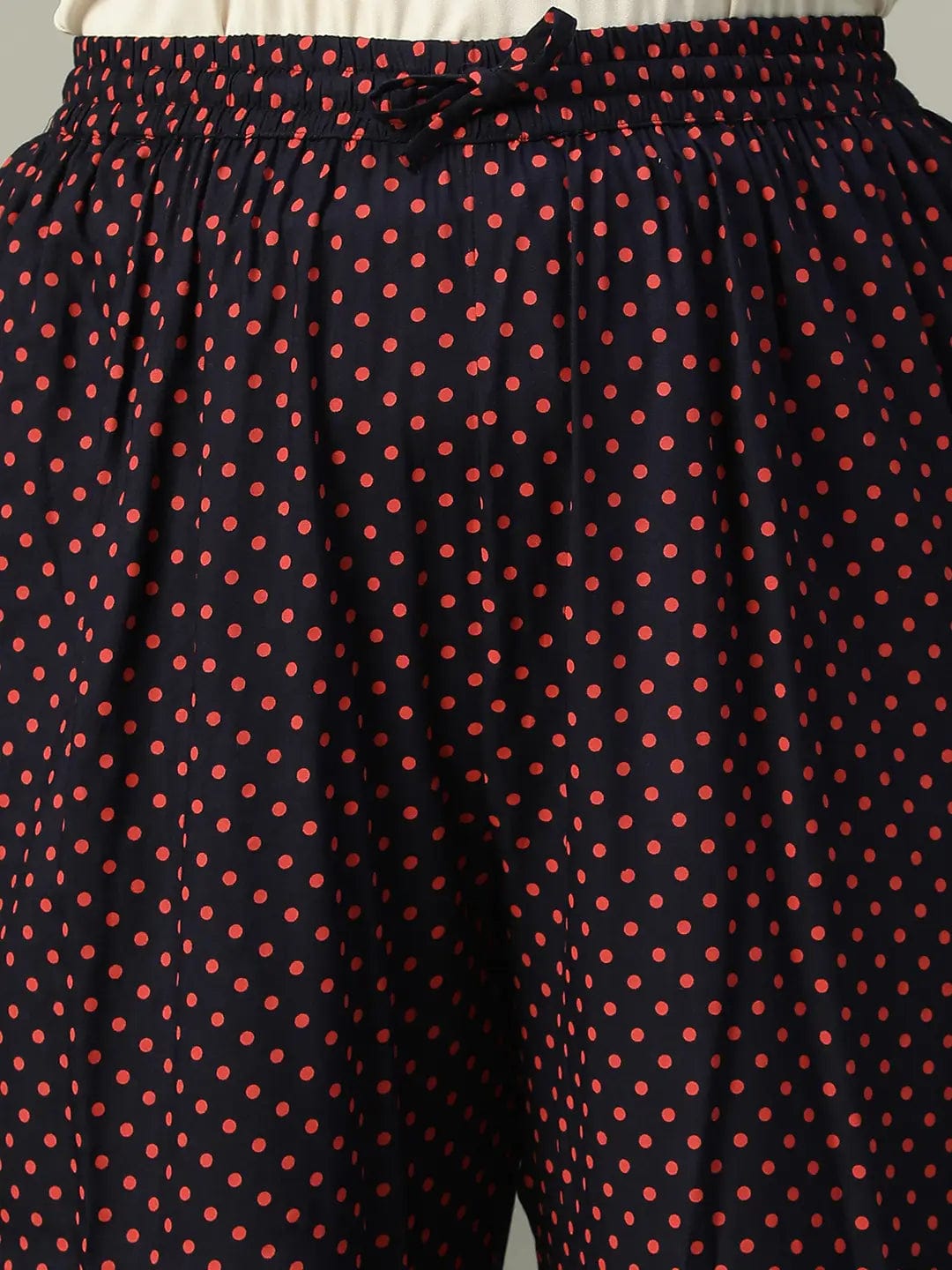 Navy Blue Polka Dot Print Elasticated Plus Size Women Pant