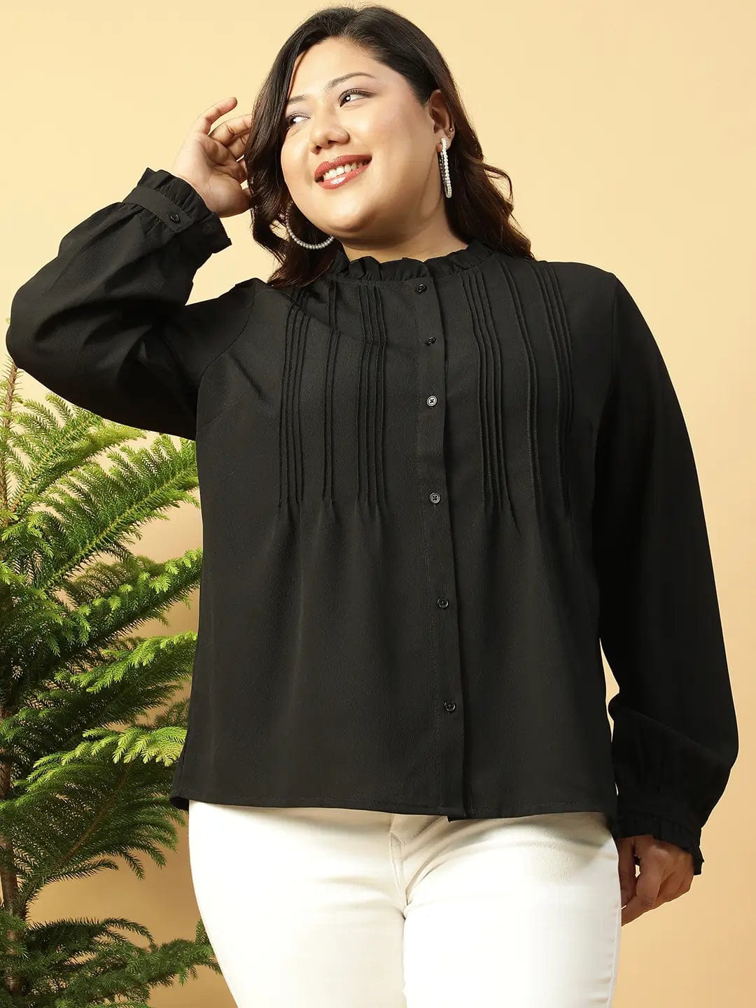 Zone Black Long Sleeve Button Down Plus Size Women Shirt