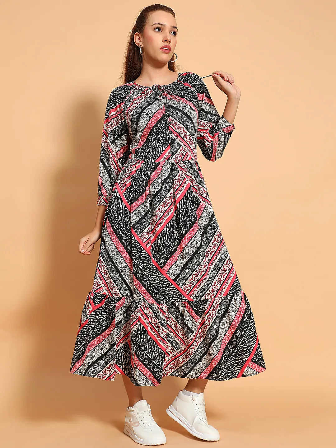 Multicolor Floral Print Long Sleeve Women Maxi Dress