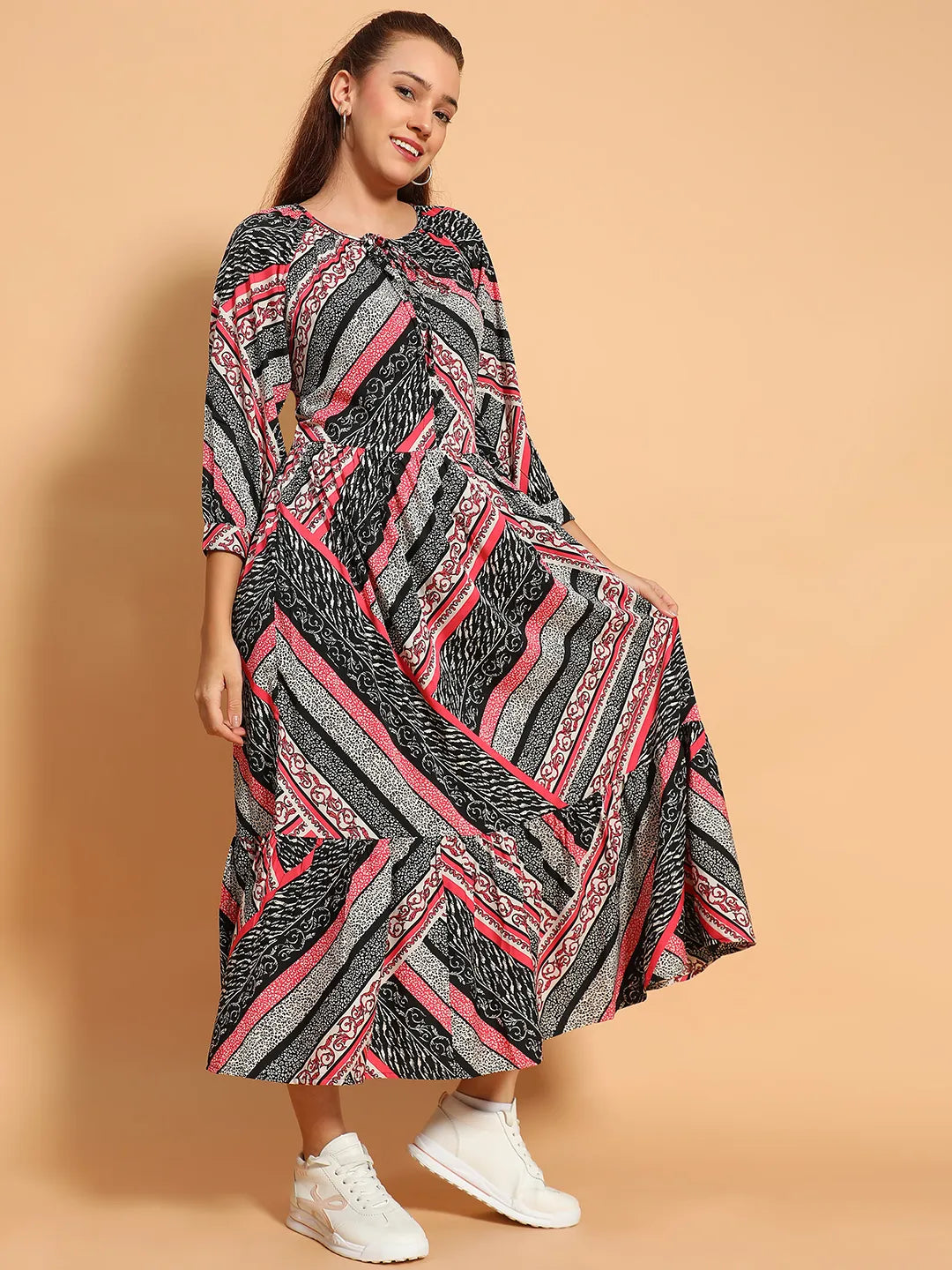 Multicolor Floral Print Long Sleeve Women Maxi Dress