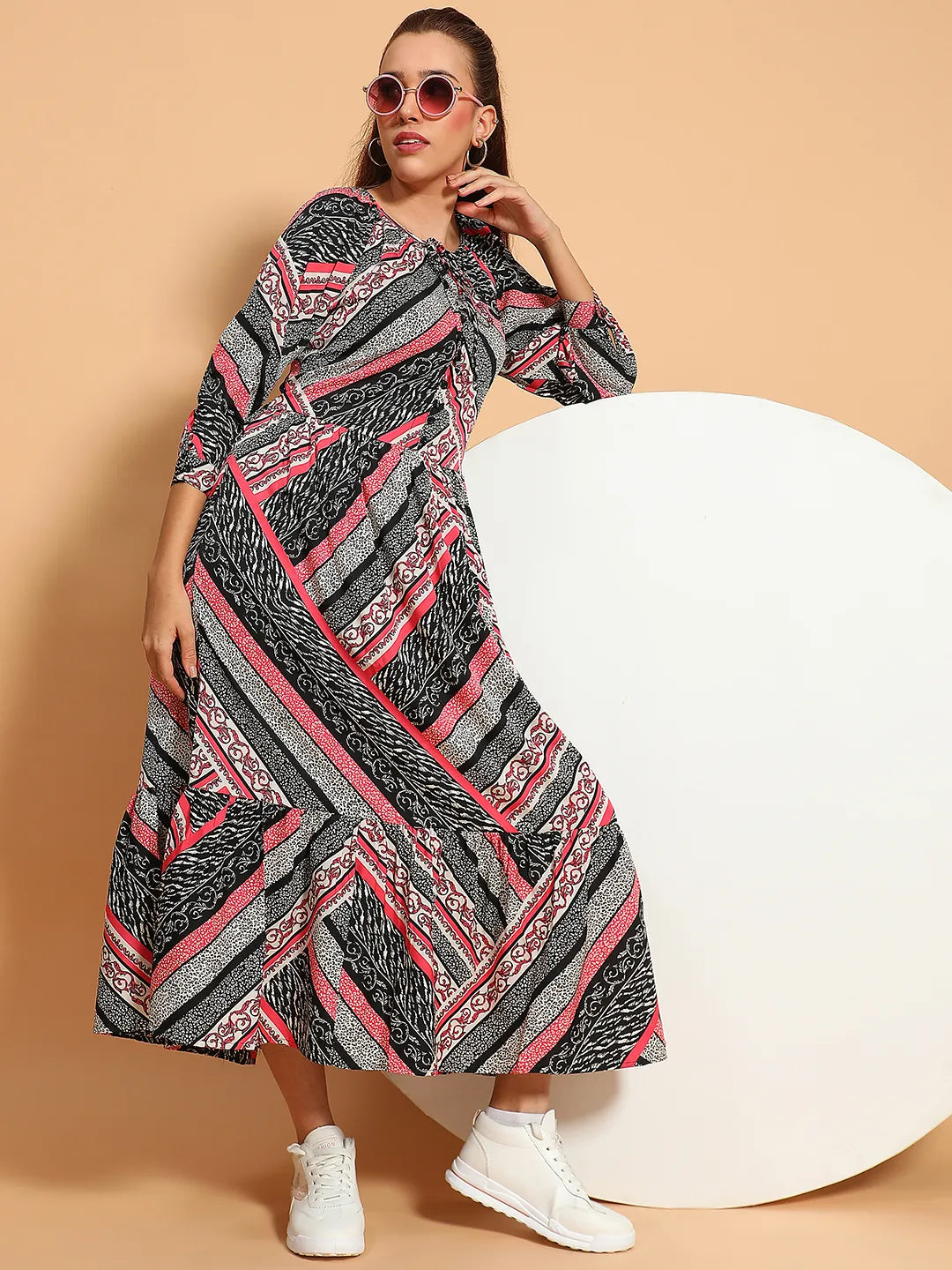 Multicolor Floral Print Long Sleeve Women Maxi Dress