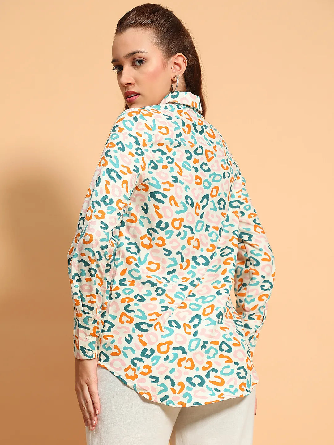 Cool  Multicolor Printed Long Sleeve Collared  Women Shirt