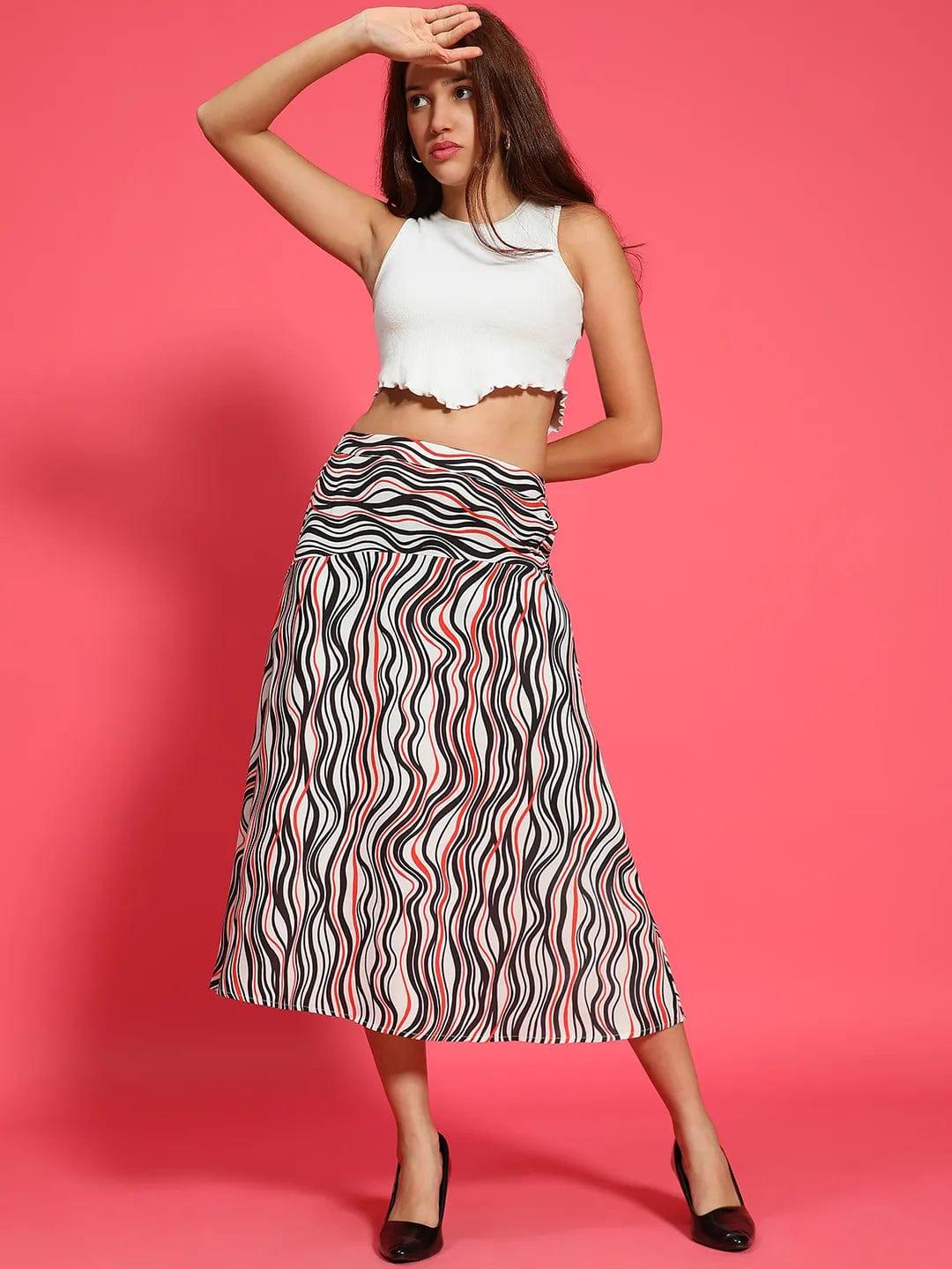 Multicolor Printed Elasticated Women Flare Skirt