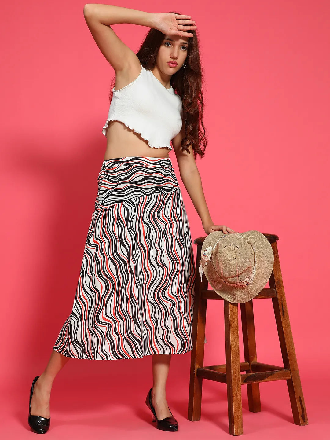 Multicolor Printed Elasticated Women Flare Skirt