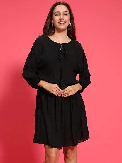 Stellar Black Elasticated women  Casual Dress