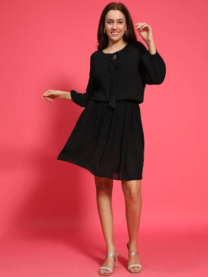 Stellar Black Elasticated women  Casual Dress