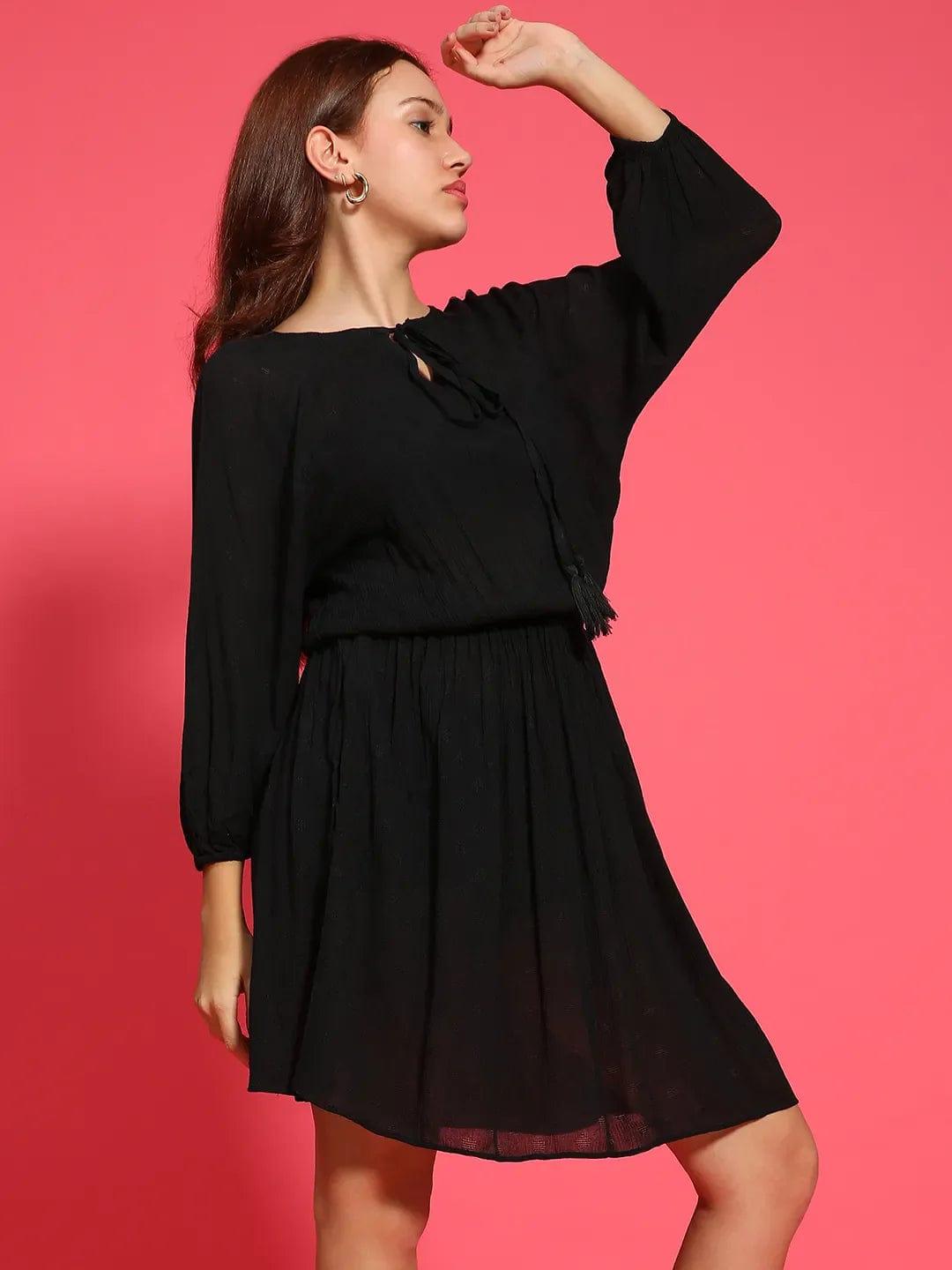 Stellar Black Elasticated Casual Women Dress