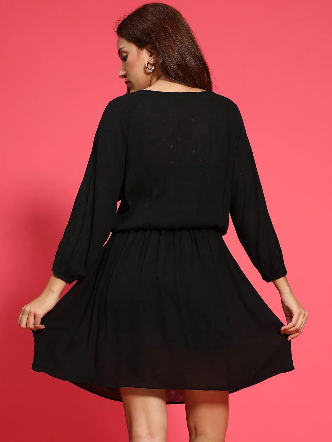 Stellar Black Elasticated Casual Women Dress