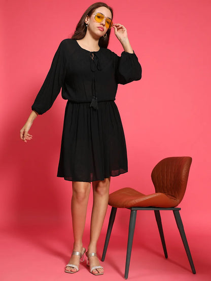 Stellar Black Elasticated women  Casual Dress