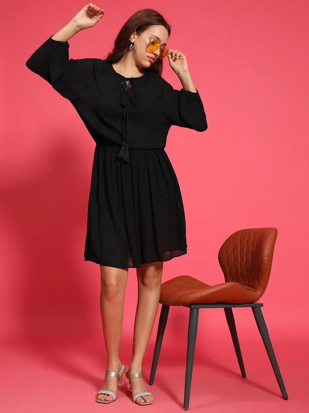 Stellar Black Elasticated Casual Women Dress