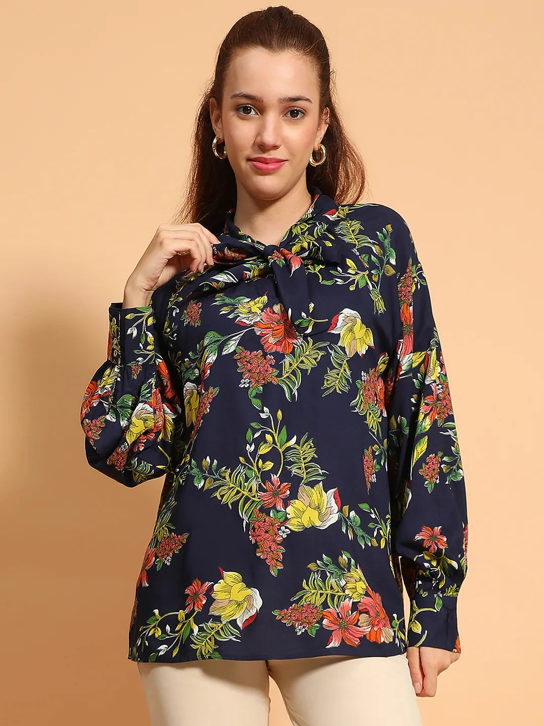 Miss Multicolor Floral Print Long Sleeve Women Shirt