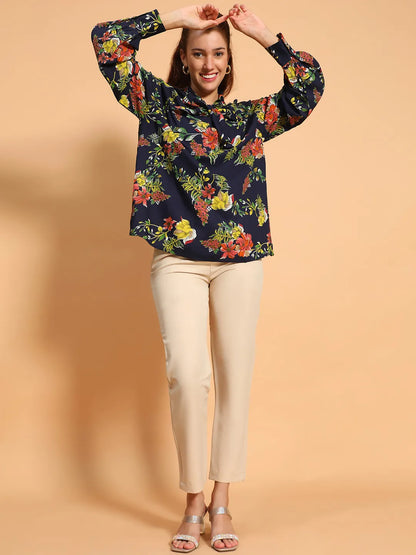 Miss Multicolor Floral Print Long Sleeve Women Shirt