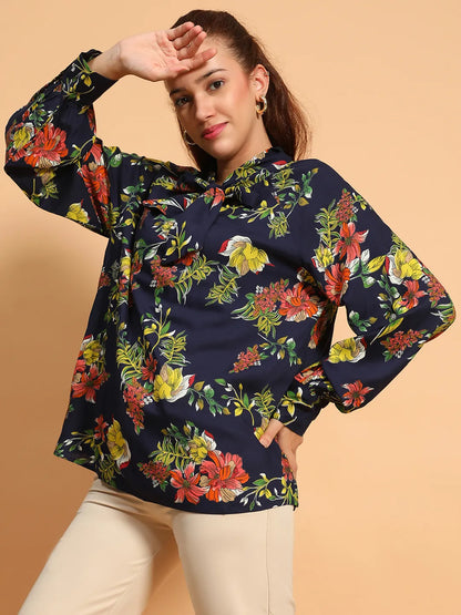 Miss Multicolor Floral Print Long Sleeve Women Shirt