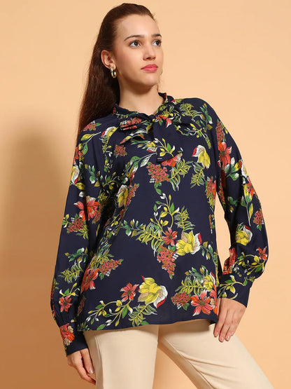 Miss Multicolor Floral Print Long Sleeve Women Shirt