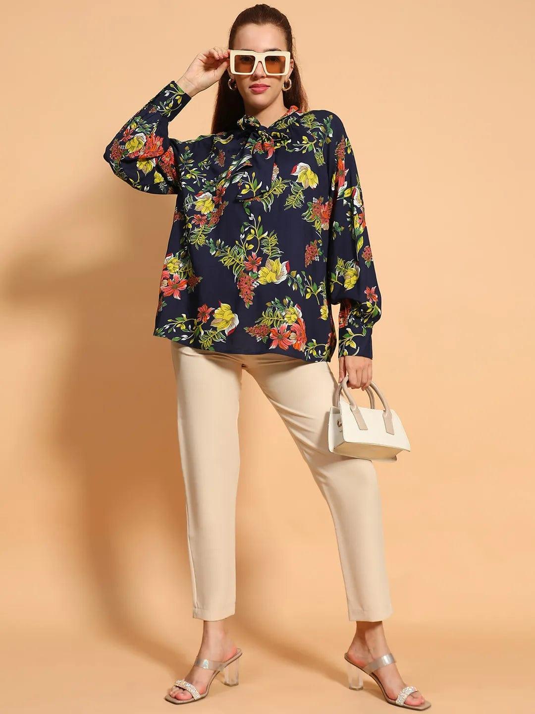 Miss Multicolor Floral Print Long Sleeve Women Shirt