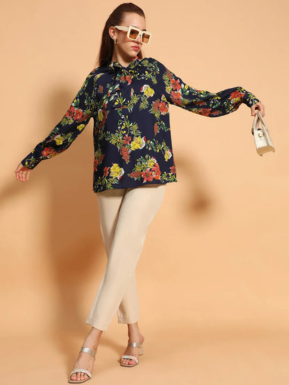 Miss Multicolor Floral Print Long Sleeve Women Shirt