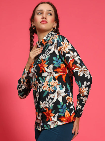 Dapper  Multicolor Floral Print Long Sleeve Women Shirt