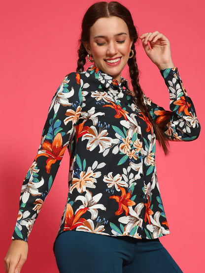 Dapper  Multicolor Floral Print Long Sleeve Women Shirt