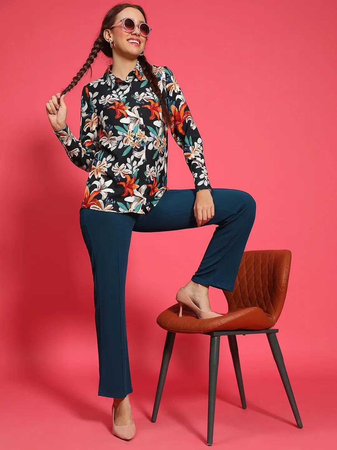 Dapper  Multicolor Floral Print Long Sleeve Women Shirt