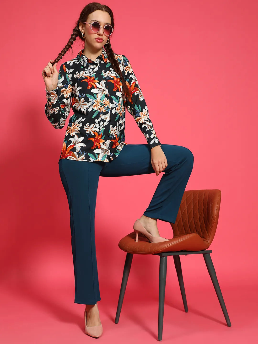 Dapper  Multicolor Floral Print Long Sleeve Women Shirt