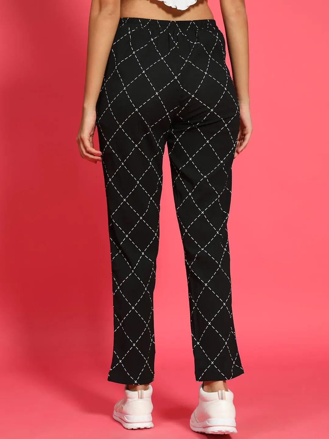 Trendsetting Black Elasticated Printed Women Pants