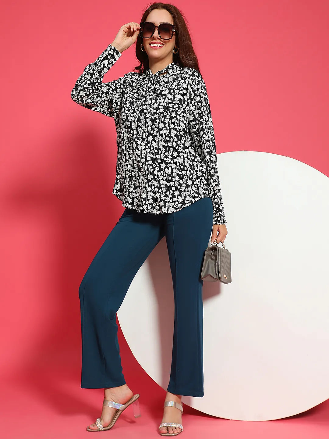 Revive Black Animal Print Round Neck With Tie-Knot Thread Women Top