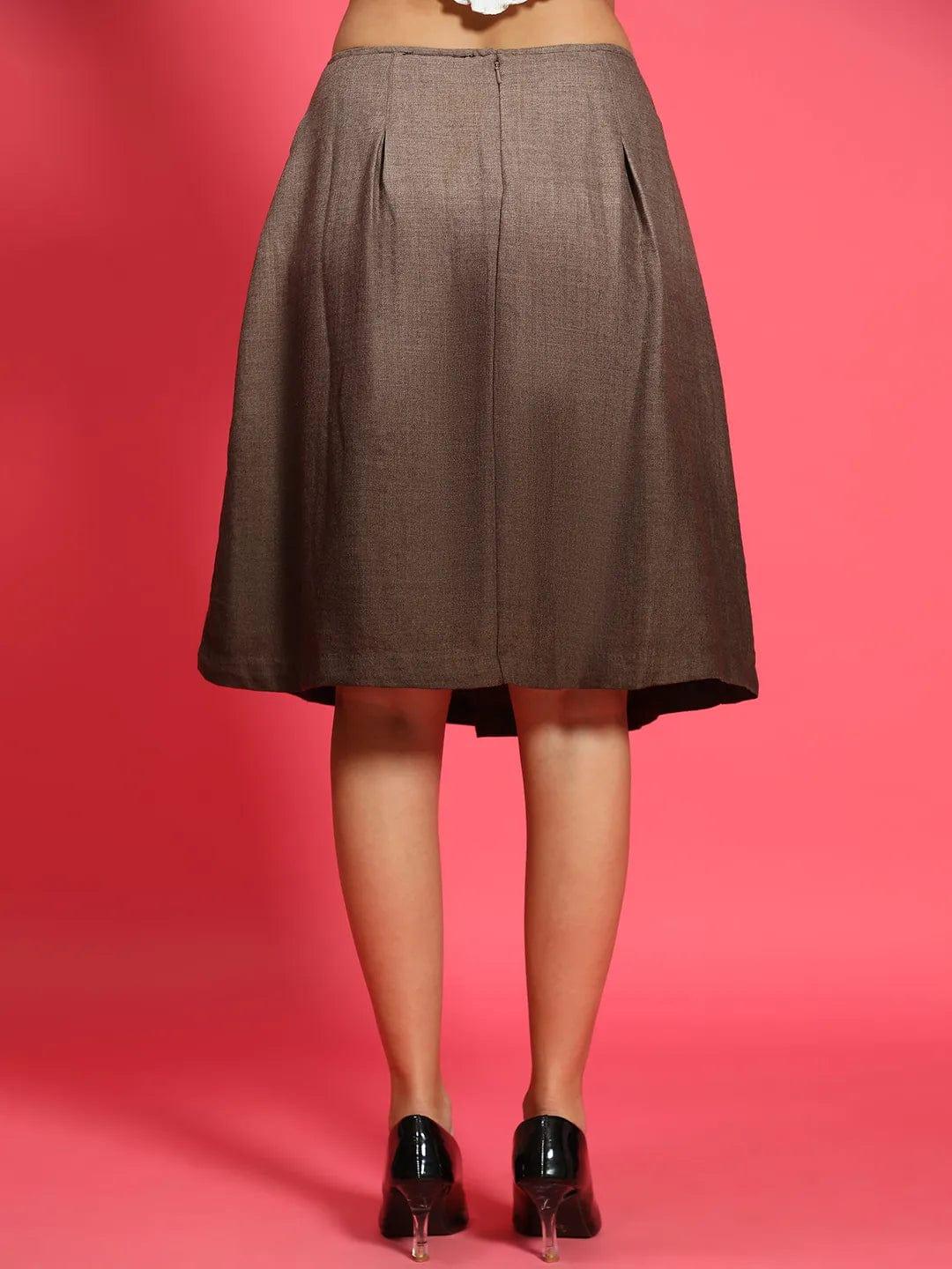 Sureak Brown Elasticated Pleated Knee length Women Skirt