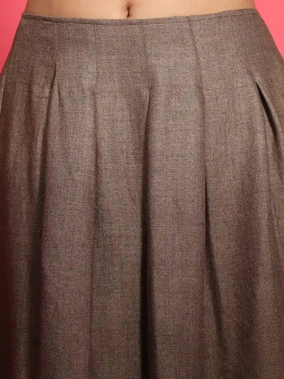 Sureak Brown Elasticated Pleated Knee length Women Skirt