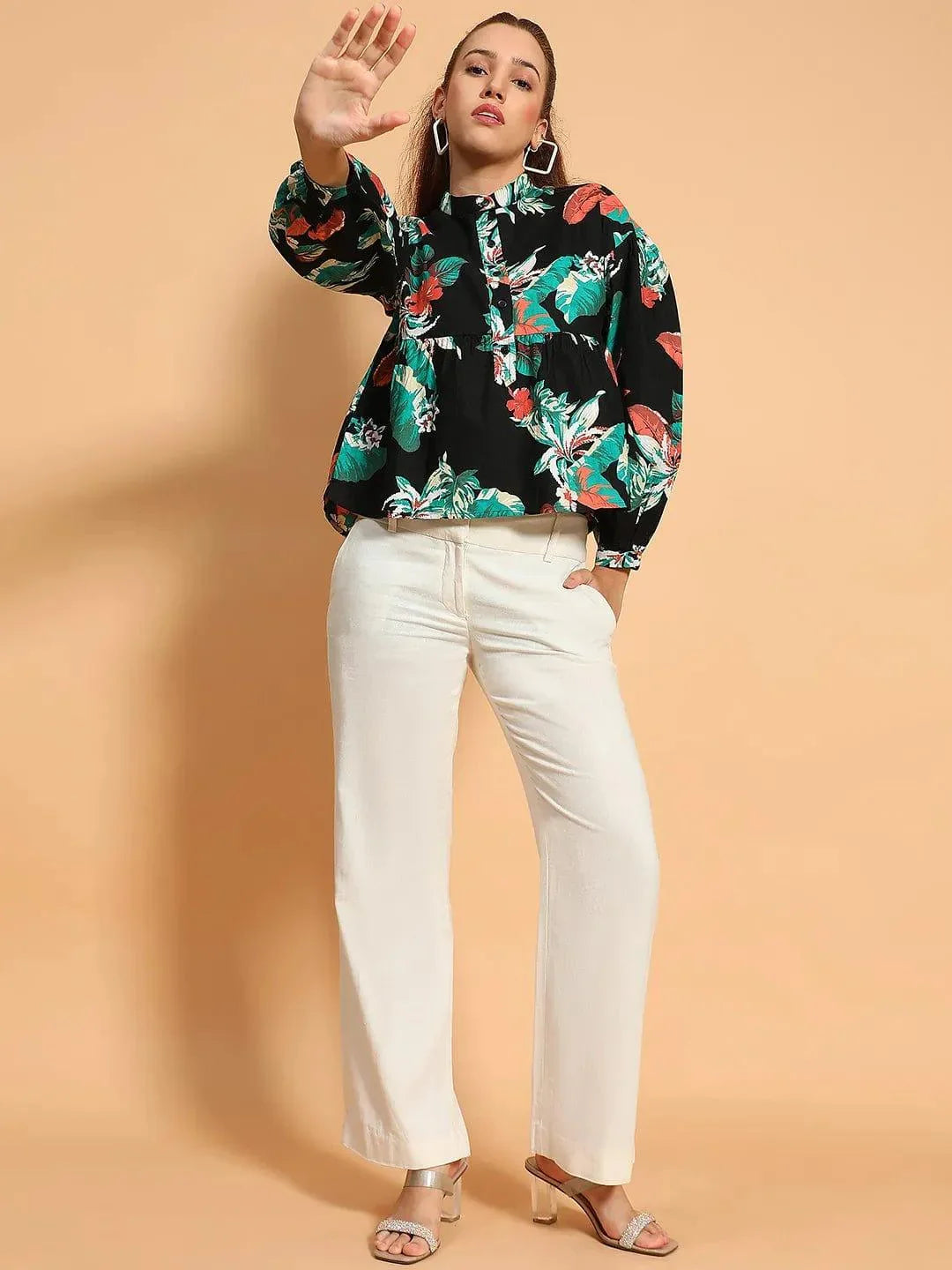 Multicolor Floral Print Long Sleeve Women Cotton Top - oxolloxo