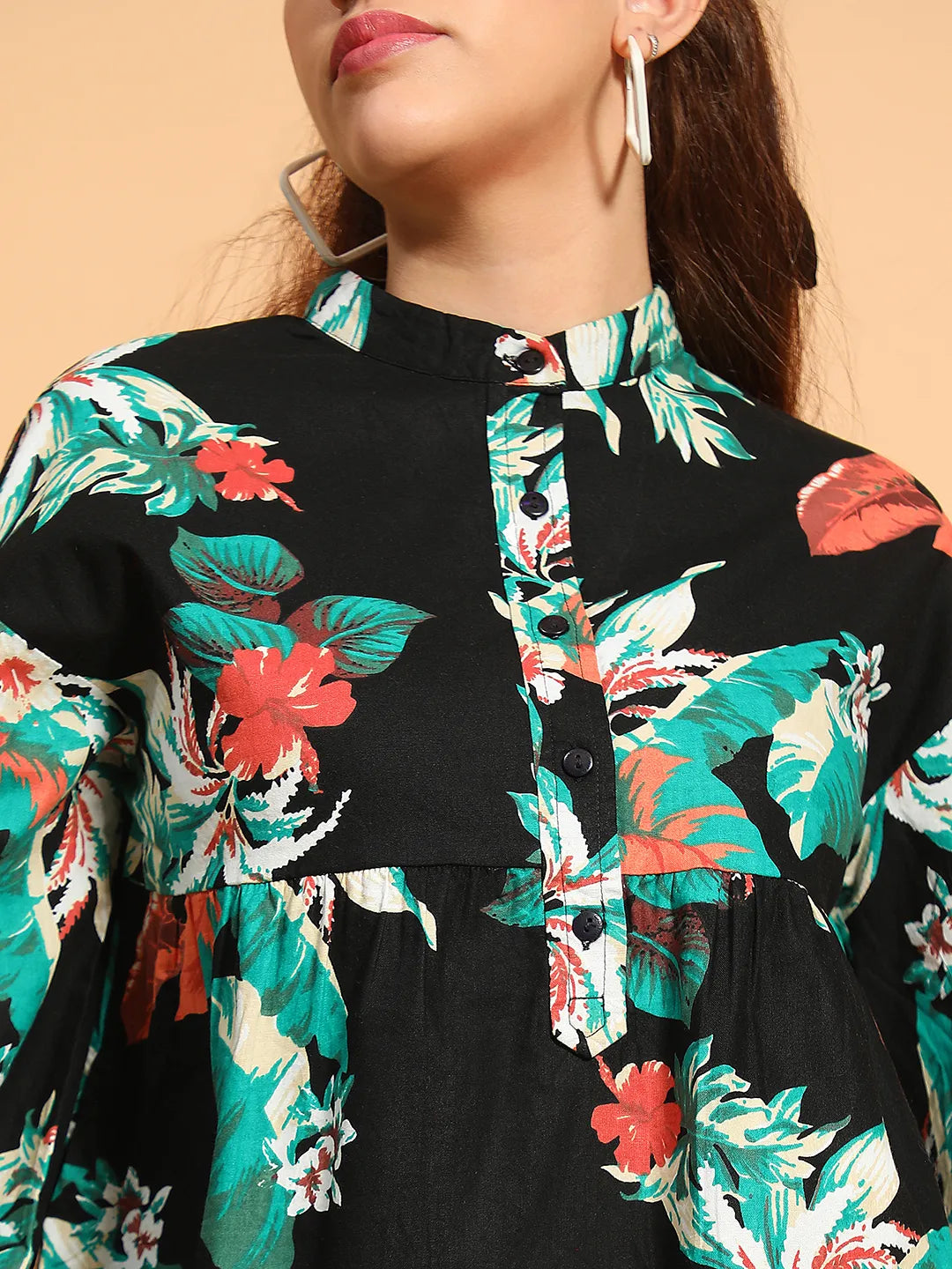 Multicolor Floral Print Long Sleeve Women Cotton Top