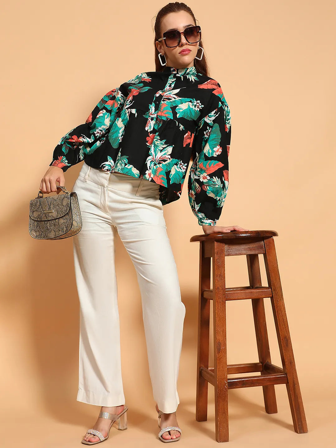 Multicolor Floral Print Long Sleeve Women Cotton Top