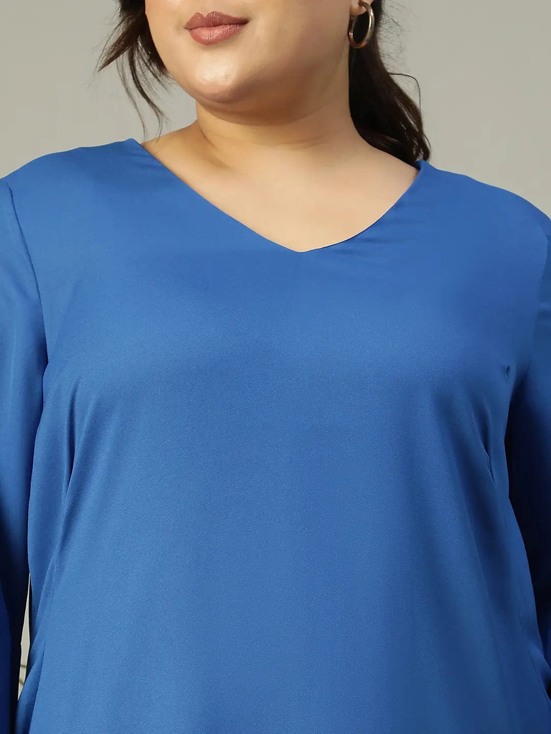 Classic Blue V-Neck Short Sleeve Plus Size Women Dress