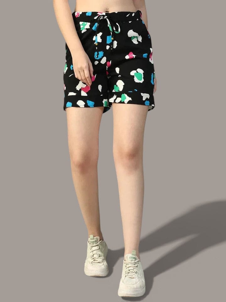 Black Abstract Print Nightwear Shorts