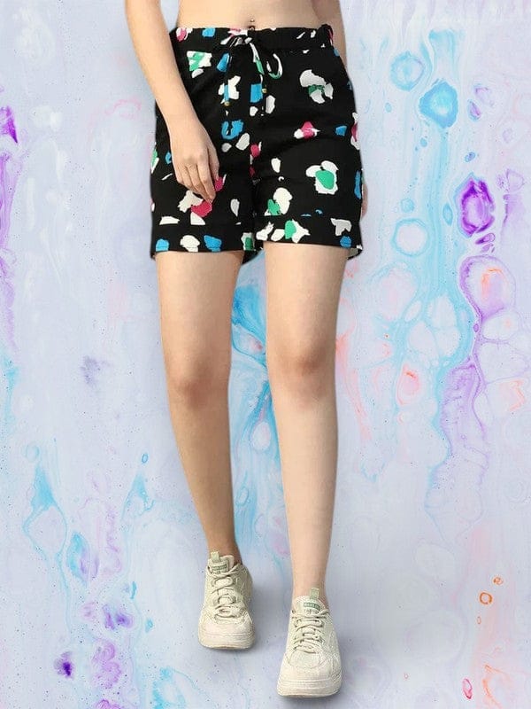 Black Abstract Print Nightwear Shorts