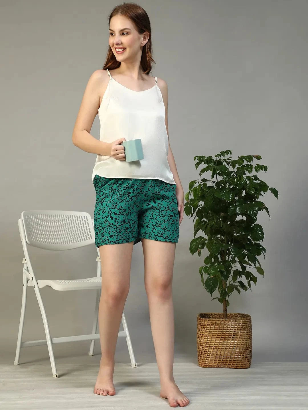 Green Abstract Print Nightwear Short