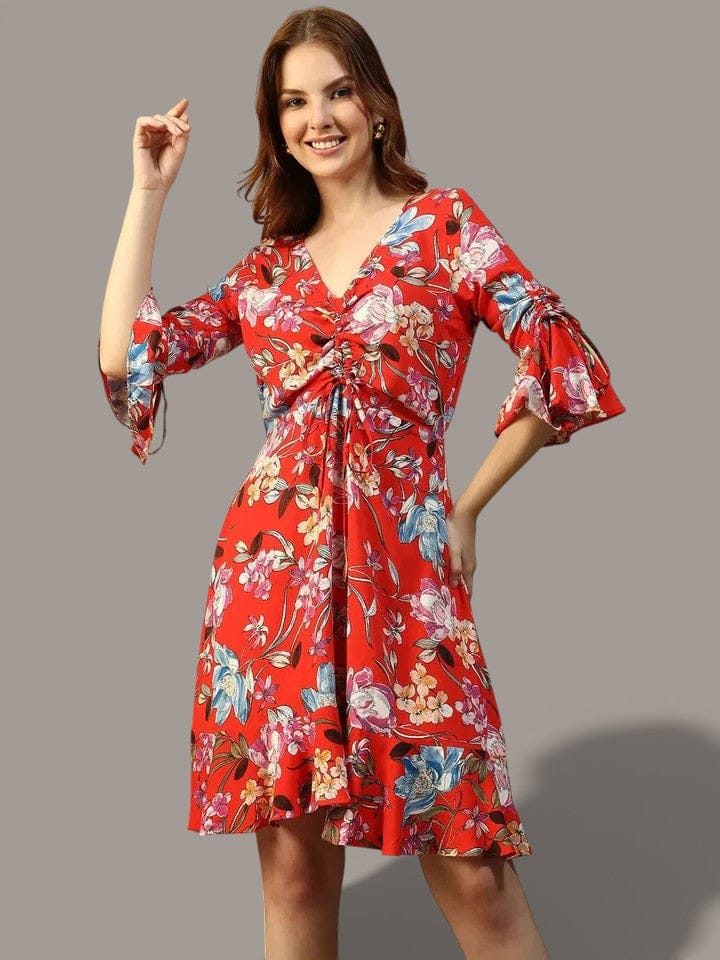 Red Floral Print Dress