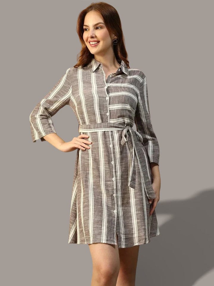Grey Stripe Print Dress