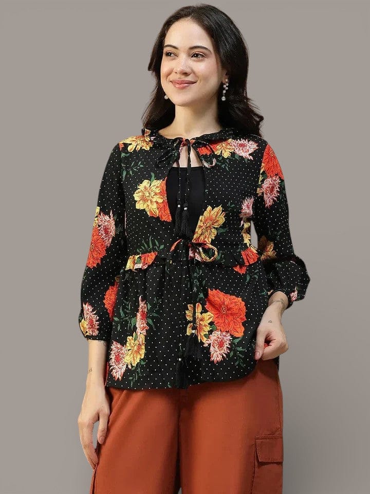 Black Floral Print Shrug